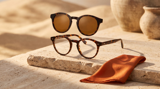 Monture optique avec clip solaire magnetique souleve au-dessus des verres